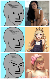 Algorithmic programmed response in lolicon and normie npc (proship, fiction, child porn, lolicon, japanese, drawings, art, cope, hypocrisy, ironics, pedophilia, hebephilia)