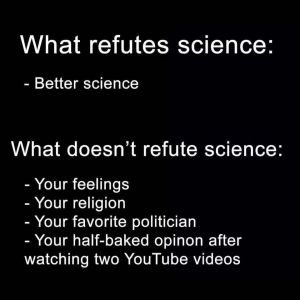 What does refute science? (research, facts, science, social media, debate, bias, sheeple, religion, feelings, normies)