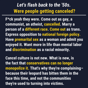 Cancel culture: Then vs now (sheeple, normies, conservatives, history, 1950s, liberals, red blue pill, censorship, canceled)