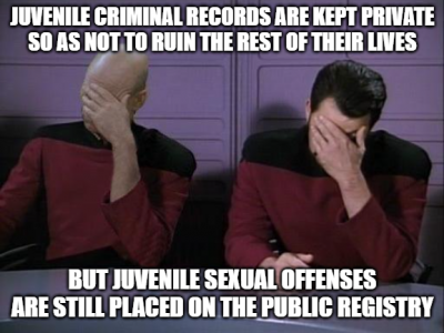 Juvenile offending records vs sex offender records (facepalm, normies, register, registry, rso, law, legal, insane, madness, arbitrary, minors, youth, kids)