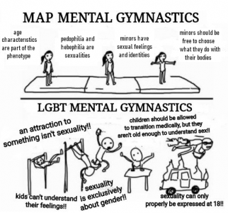 MAP vs LGBT Mental Gymnastics (reply, response, rationalization, logic, fallacy, npc, gay, queer, sjw, argument, pedophile, minor-attracted)