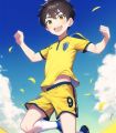 Soccer player boy drawn in anime or shota style