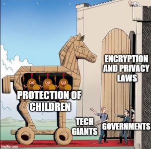 CSA trojan to breach encryption laws (data protection law, technology, surveillance, ignorance, governments, cynical, hidden, conspiracy, horse, internet, protect)